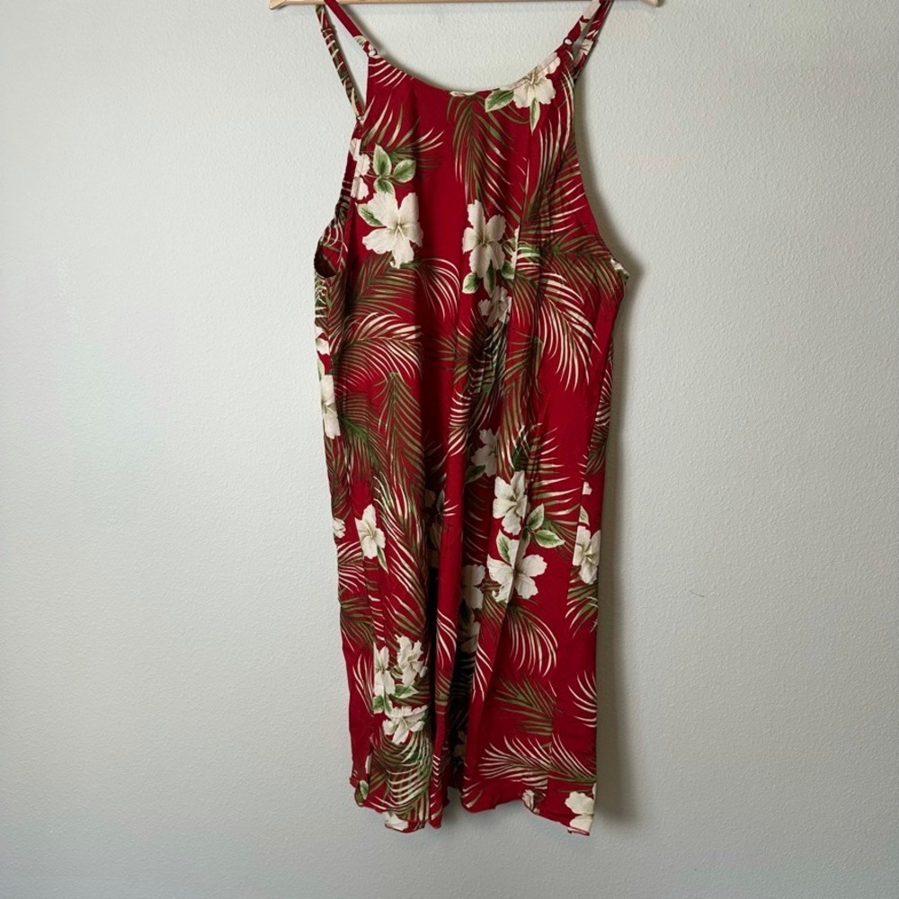 Rima Beachy Red Tropical Hibiscus‎ Palm Print Mini Dress XXL Hawaiian Resortwear - Picture 4 of 7